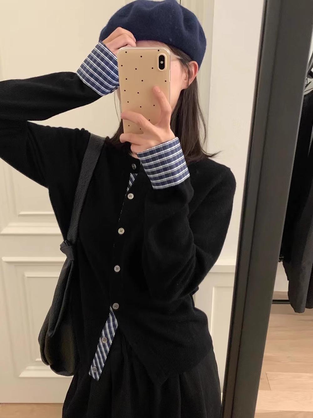 格紋拼接設計針織外套,evaviva,8C-GN7303,格紋拼接設計針織外套,領500,999免運