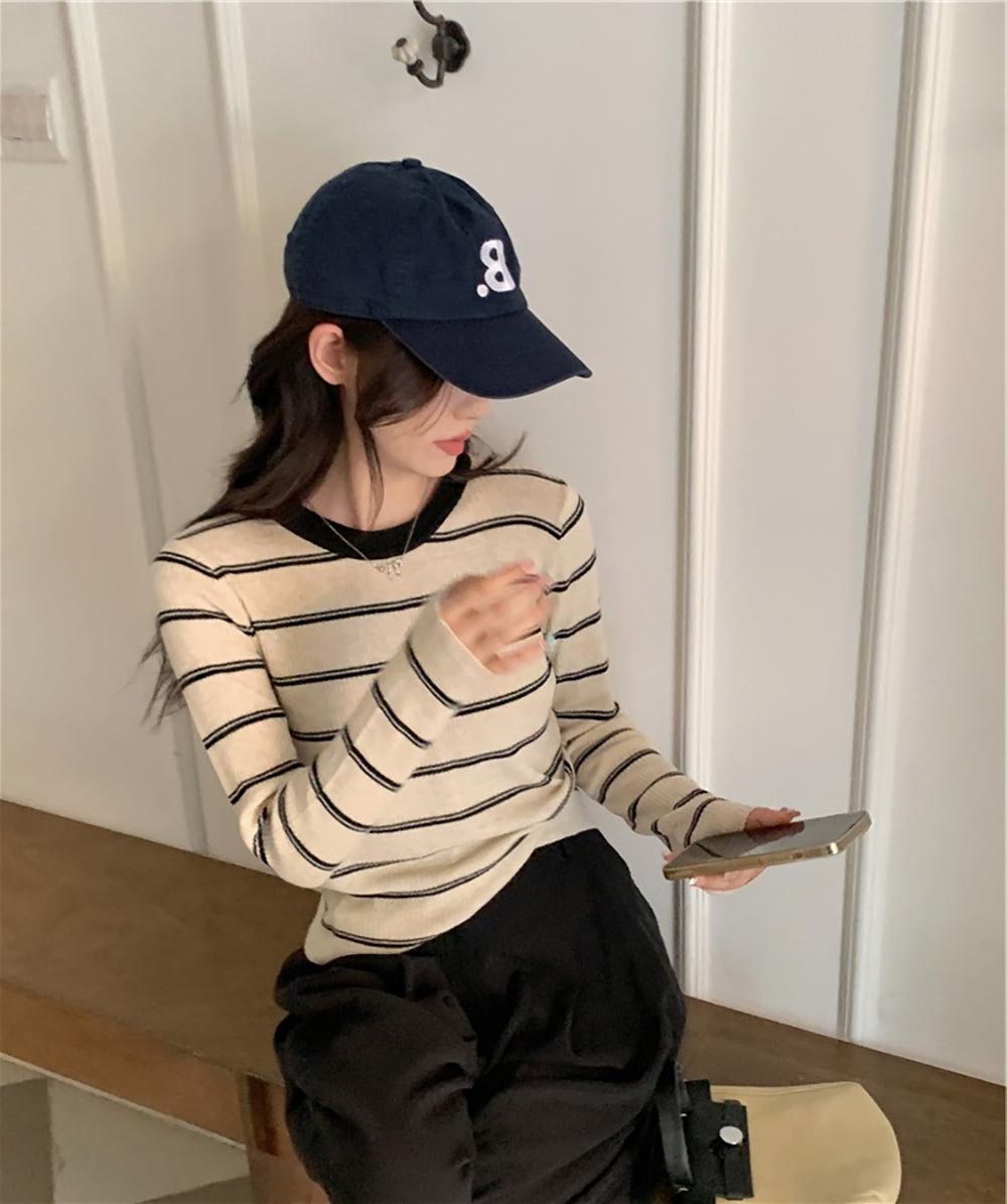 慵懶休閒條紋針織上衣,evaviva,8C-GN7304,慵懶休閒條紋針織上衣,領500,999免運