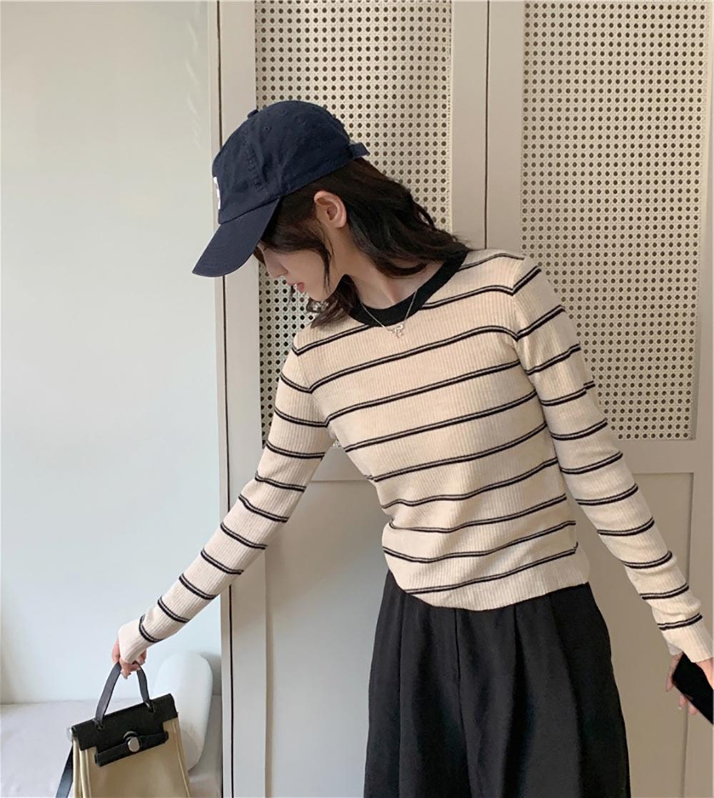 慵懶休閒條紋針織上衣,evaviva,8C-GN7304,慵懶休閒條紋針織上衣,領500,999免運