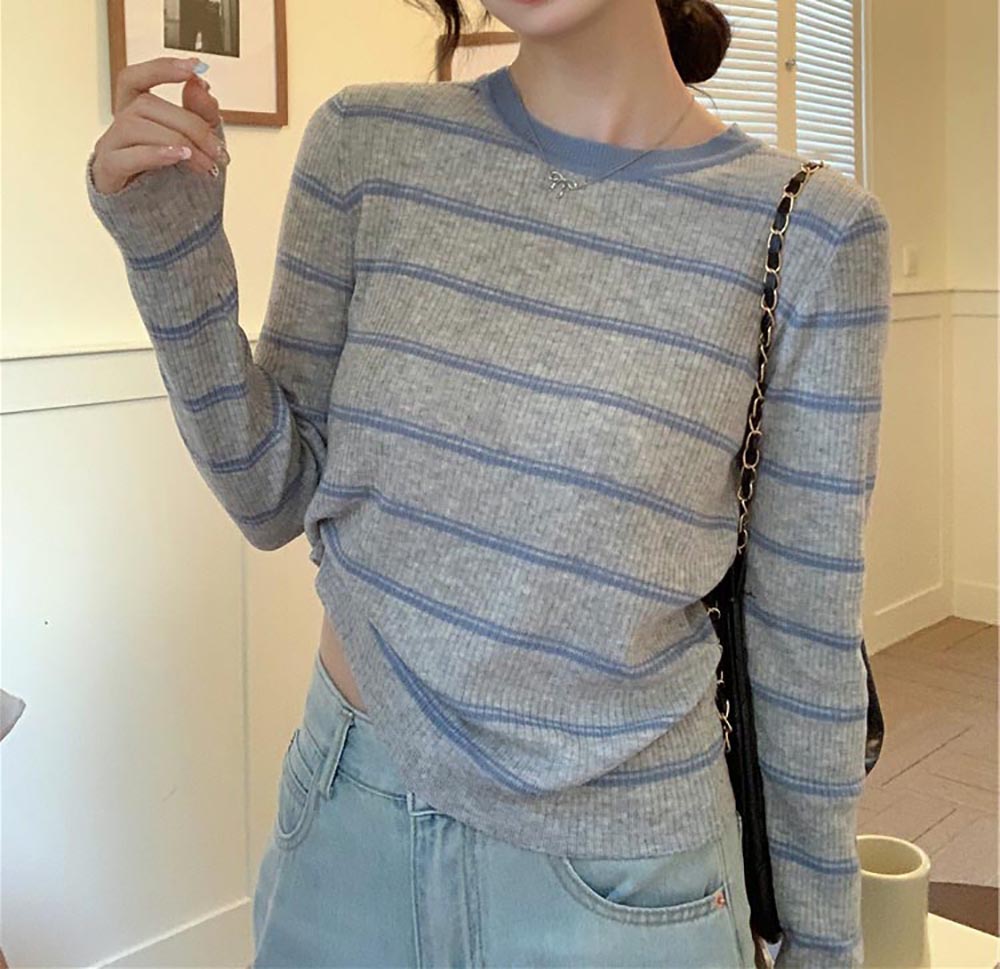 慵懶休閒條紋針織上衣,evaviva,8C-GN7304,慵懶休閒條紋針織上衣,領500,999免運