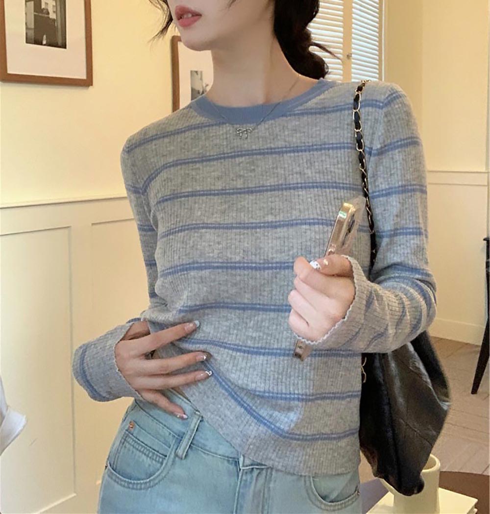 慵懶休閒條紋針織上衣,evaviva,8C-GN7304,慵懶休閒條紋針織上衣,領500,999免運