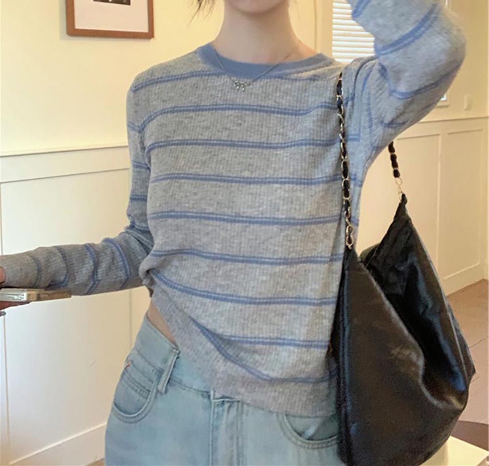 慵懶休閒條紋針織上衣,evaviva,8C-GN7304,慵懶休閒條紋針織上衣,領500,999免運