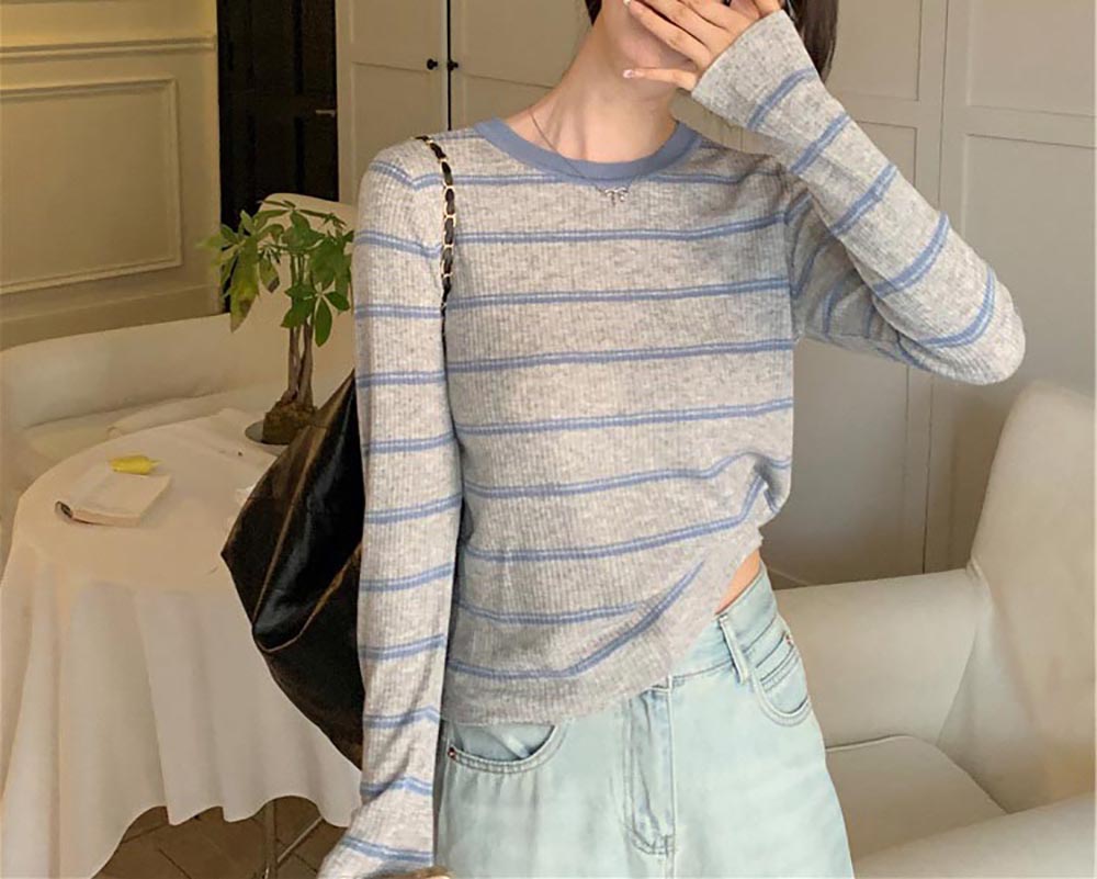 慵懶休閒條紋針織上衣,evaviva,8C-GN7304,慵懶休閒條紋針織上衣,領500,999免運