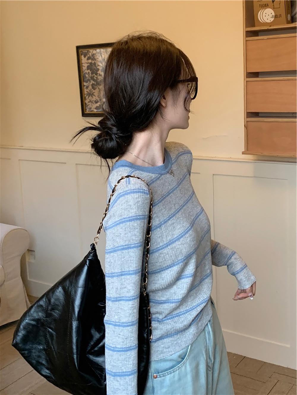 慵懶休閒條紋針織上衣,evaviva,8C-GN7304,慵懶休閒條紋針織上衣,領500,999免運