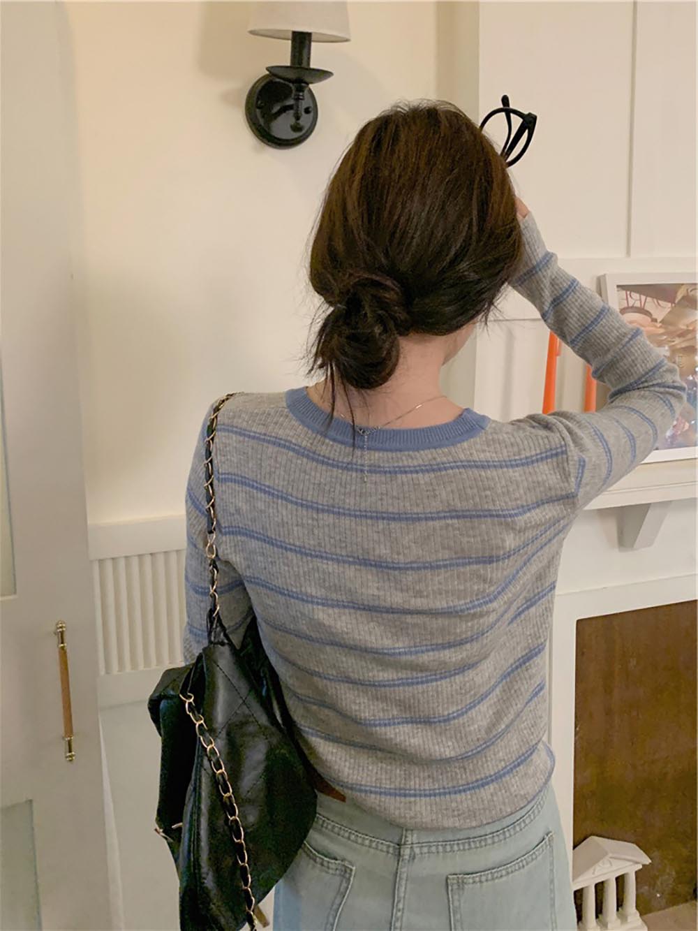 慵懶休閒條紋針織上衣,evaviva,8C-GN7304,慵懶休閒條紋針織上衣,領500,999免運