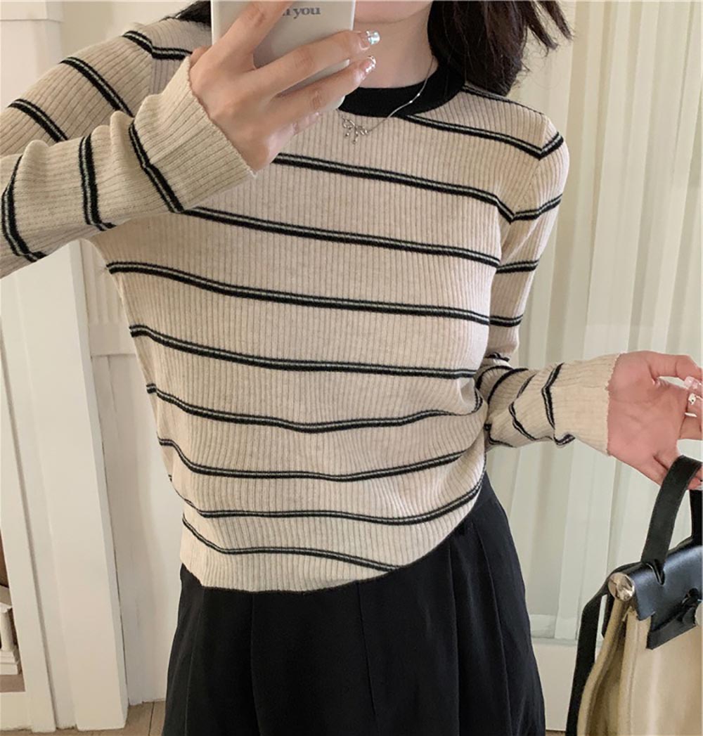 慵懶休閒條紋針織上衣,evaviva,8C-GN7304,慵懶休閒條紋針織上衣,領500,999免運