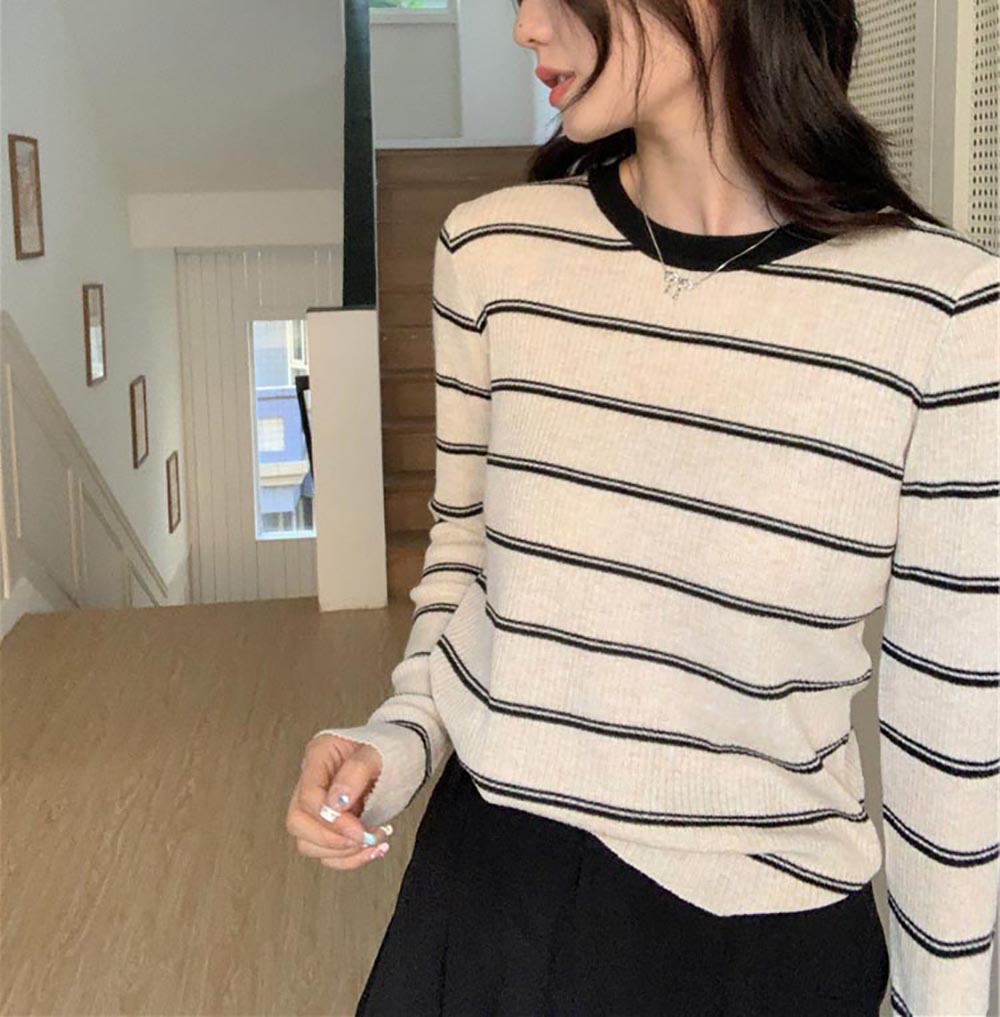 慵懶休閒條紋針織上衣,evaviva,8C-GN7304,慵懶休閒條紋針織上衣,領500,999免運