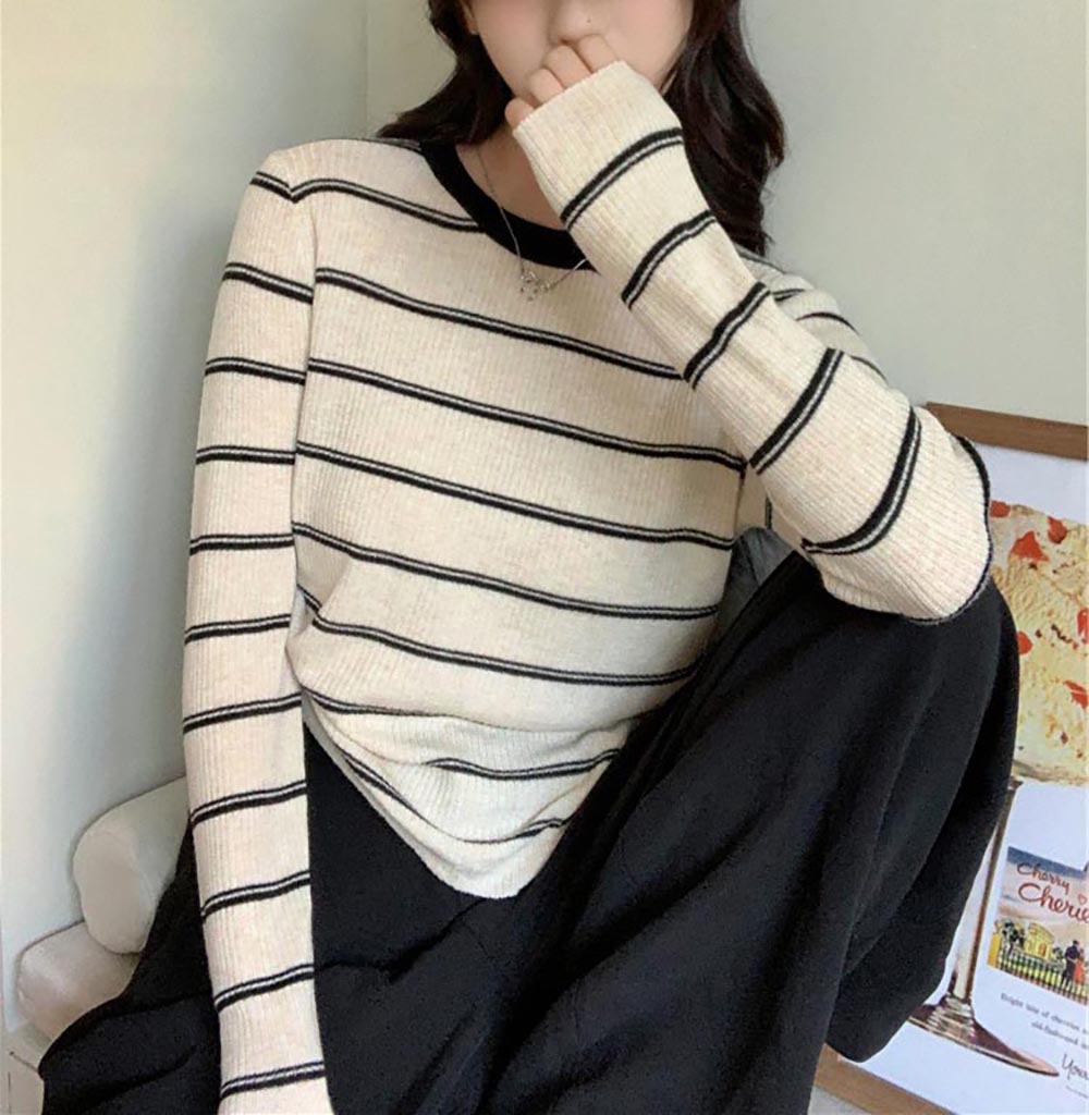 慵懶休閒條紋針織上衣,evaviva,8C-GN7304,慵懶休閒條紋針織上衣,領500,999免運