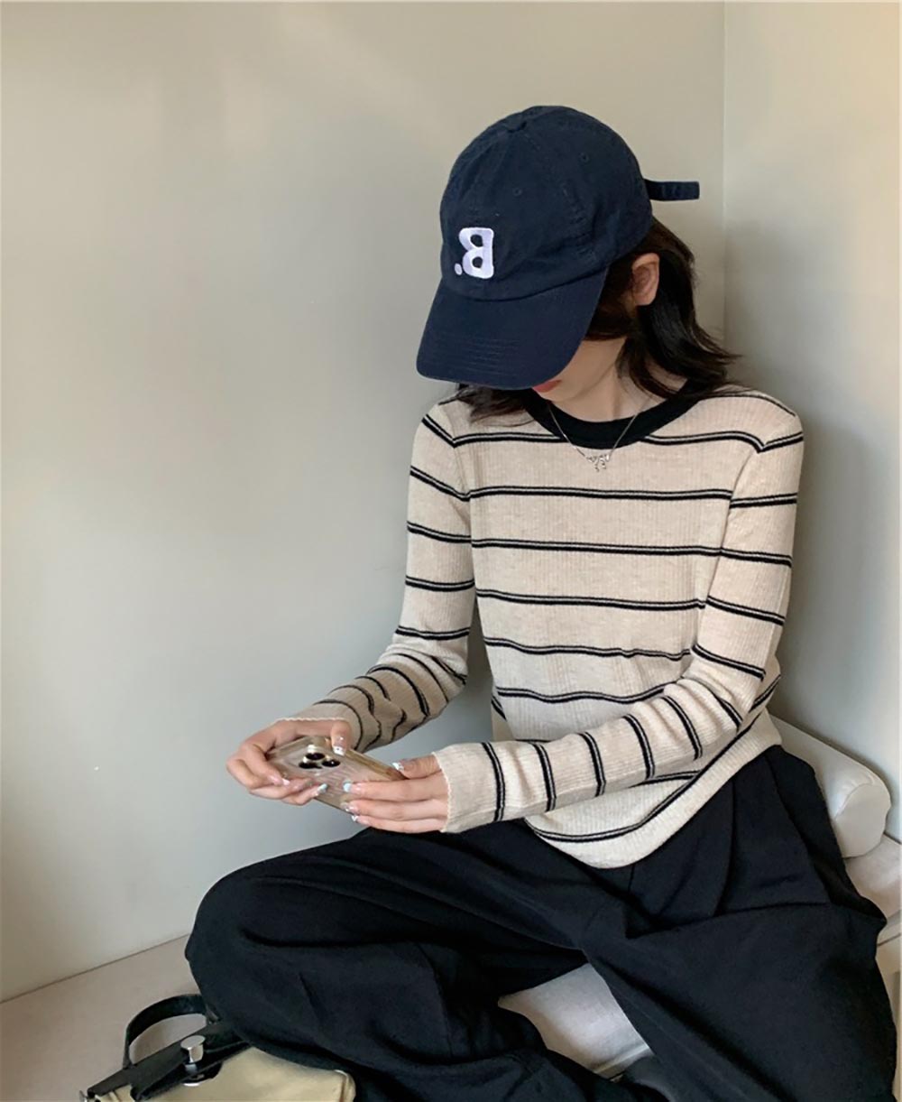 慵懶休閒條紋針織上衣,evaviva,8C-GN7304,慵懶休閒條紋針織上衣,領500,999免運