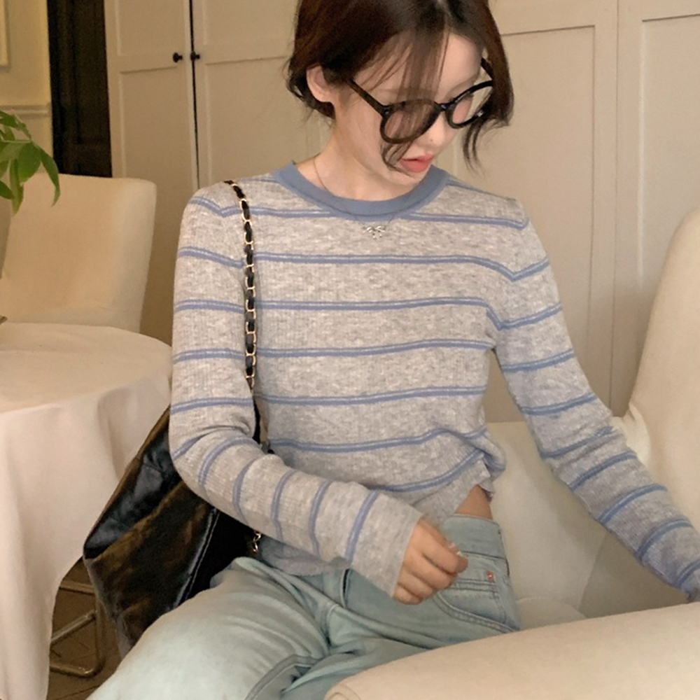 慵懶休閒條紋針織上衣