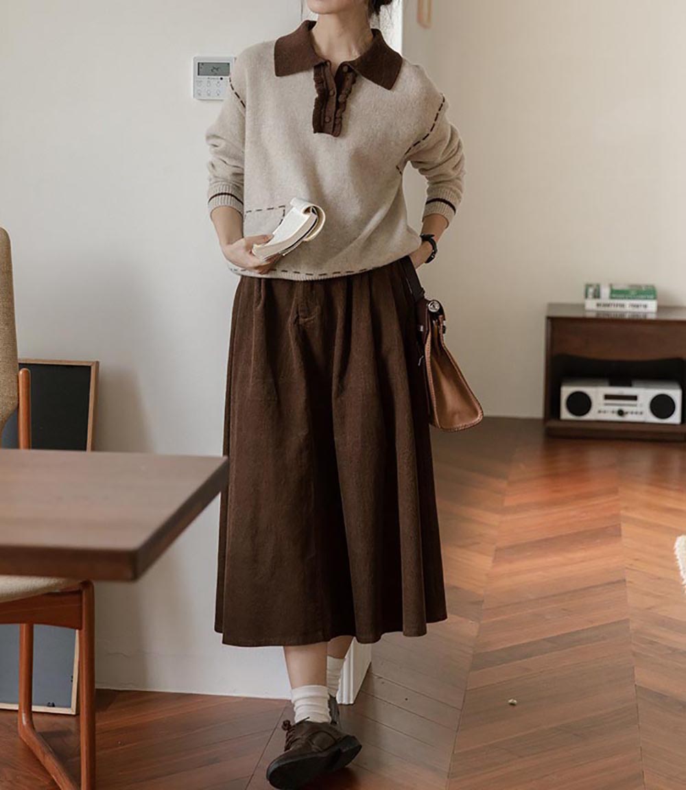 翻領縫線設計針織上衣,evaviva,8C-GO7305,翻領縫線設計針織上衣,領500,999免運