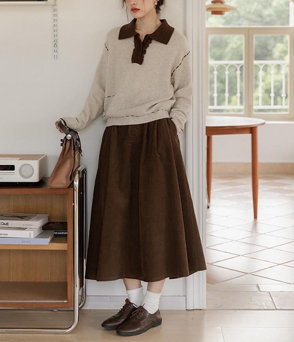 翻領縫線設計針織上衣,evaviva,8C-GO7305,翻領縫線設計針織上衣,領500,999免運