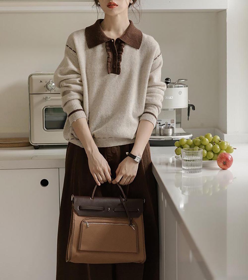 翻領縫線設計針織上衣,evaviva,8C-GO7305,翻領縫線設計針織上衣,領500,999免運