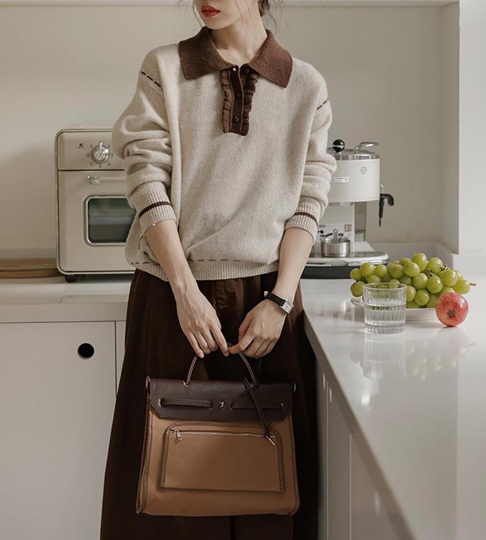 翻領縫線設計針織上衣,evaviva,8C-GO7305,翻領縫線設計針織上衣,領500,999免運