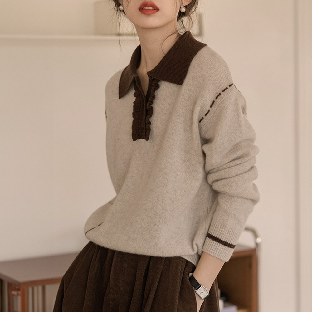 翻領縫線設計針織上衣