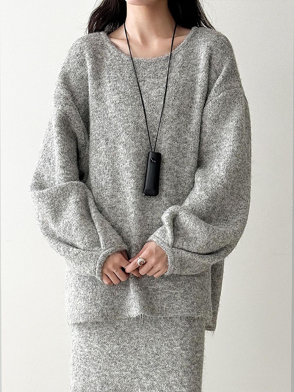 針織背釦毛衣長裙套裝,evaviva,U2-ZE09161,針織背釦毛衣長裙套裝,領500,999免運