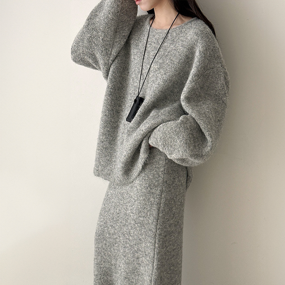 針織背釦毛衣長裙套裝