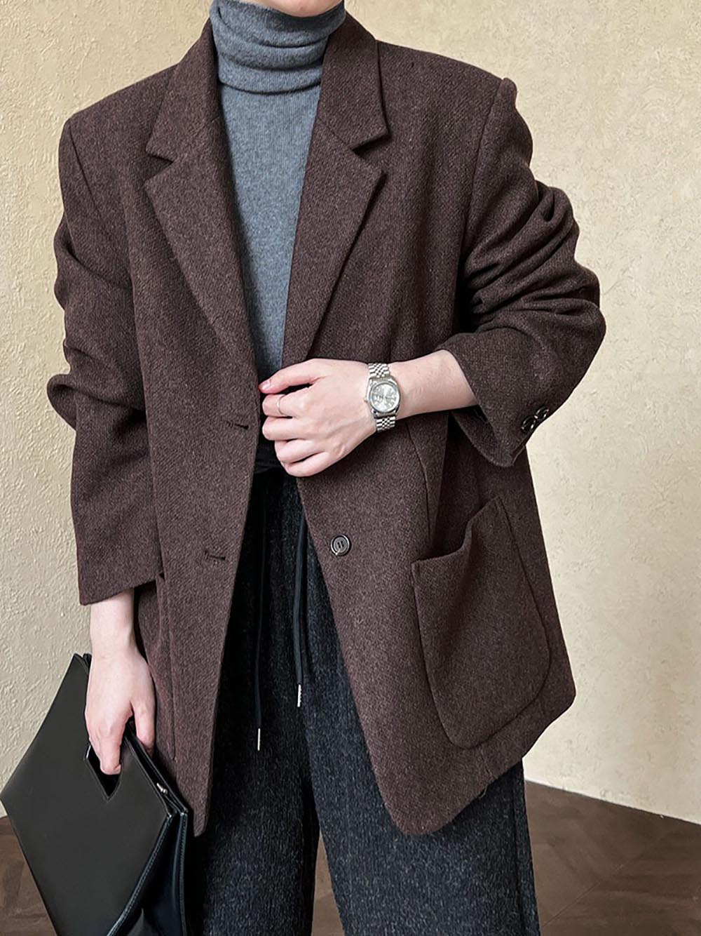 質感寬鬆羊毛西裝外套,evaviva,U2-ZF09162,質感寬鬆羊毛西裝外套,領500,999免運