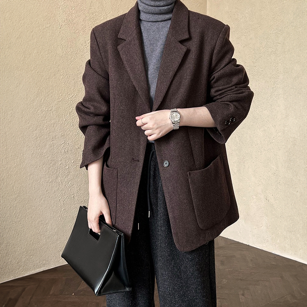 質感寬鬆羊毛西裝外套