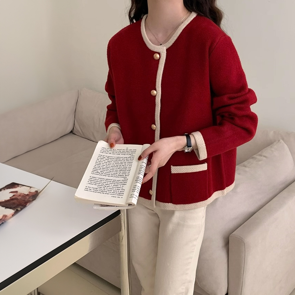 簡約氣質拼色針織外套