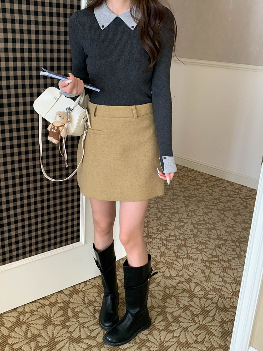 撞色假兩件針織上衣,evaviva,8C-GG7329,撞色假兩件針織上衣,領500,999免運