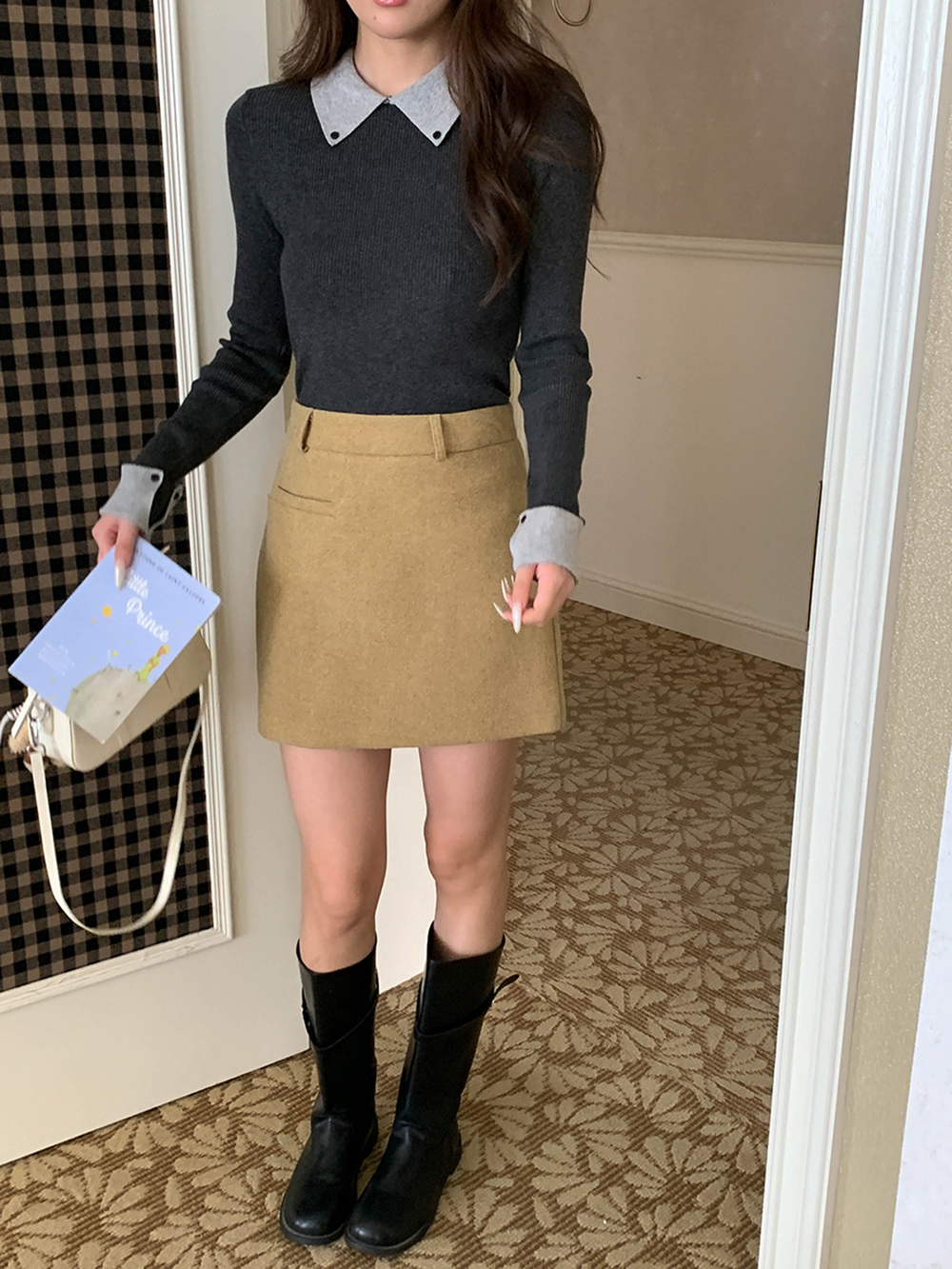 撞色假兩件針織上衣,evaviva,8C-GG7329,撞色假兩件針織上衣,領500,999免運