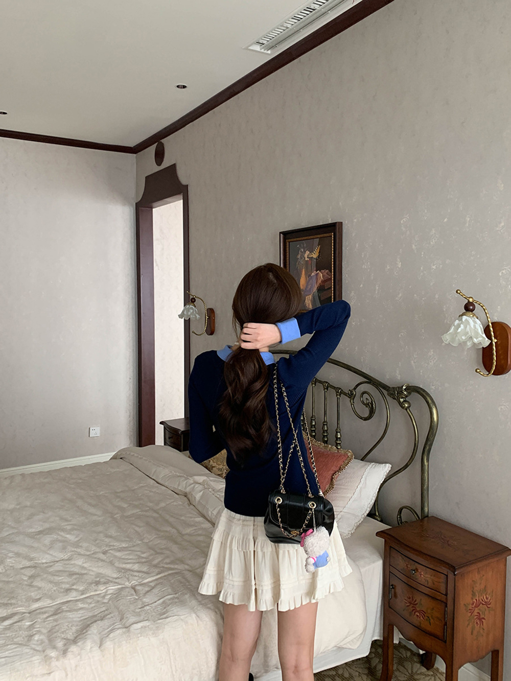 撞色假兩件針織上衣,evaviva,8C-GG7329,撞色假兩件針織上衣,領500,999免運