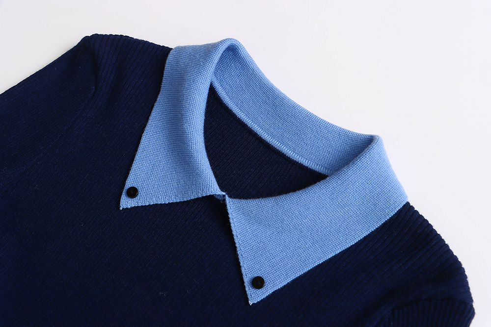 撞色假兩件針織上衣,evaviva,8C-GG7329,撞色假兩件針織上衣,領500,999免運