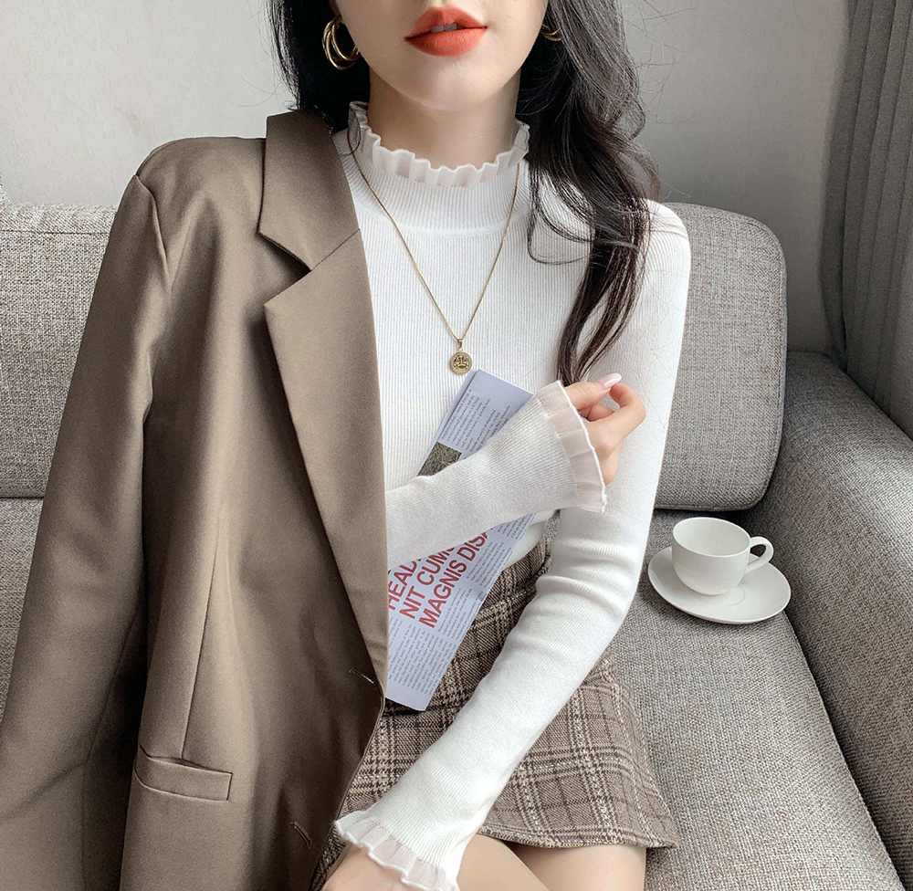 蕾絲花邊針織內搭上衣,evaviva,8C-GN7326,蕾絲花邊針織內搭上衣,領500,999免運