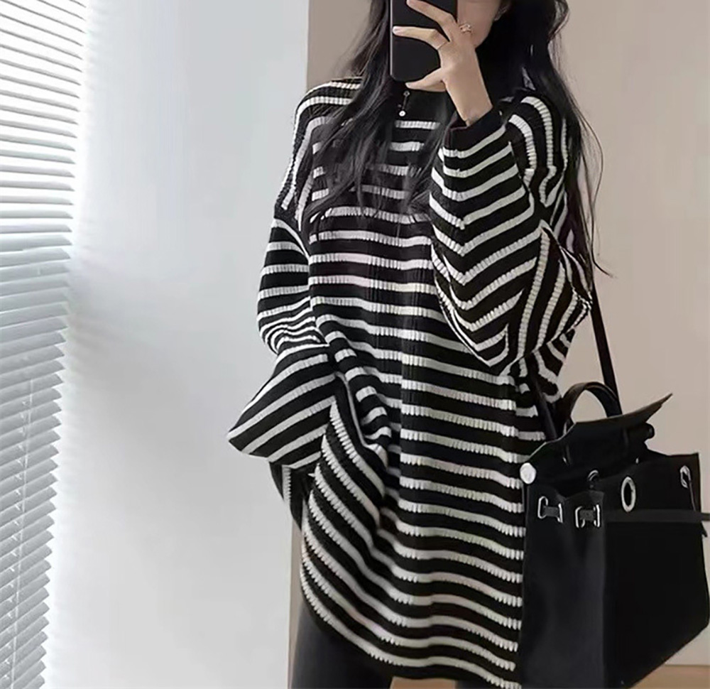 寬鬆黑白條紋長款上衣,evaviva,8C-GS7330,寬鬆黑白條紋長款上衣,周新品優惠,NEWARRIVAL