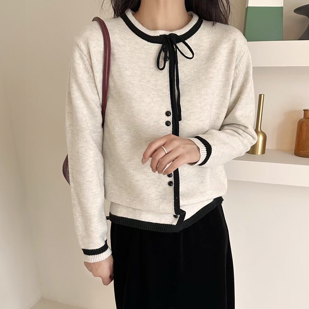 蝴蝶結飾邊針織外套