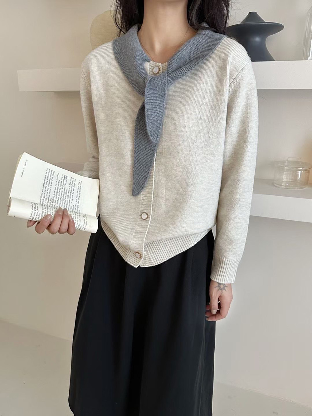 日系拼色領結針織外套,evaviva,99-AL7276,日系拼色領結針織外套,周新品優惠,NEWARRIVAL