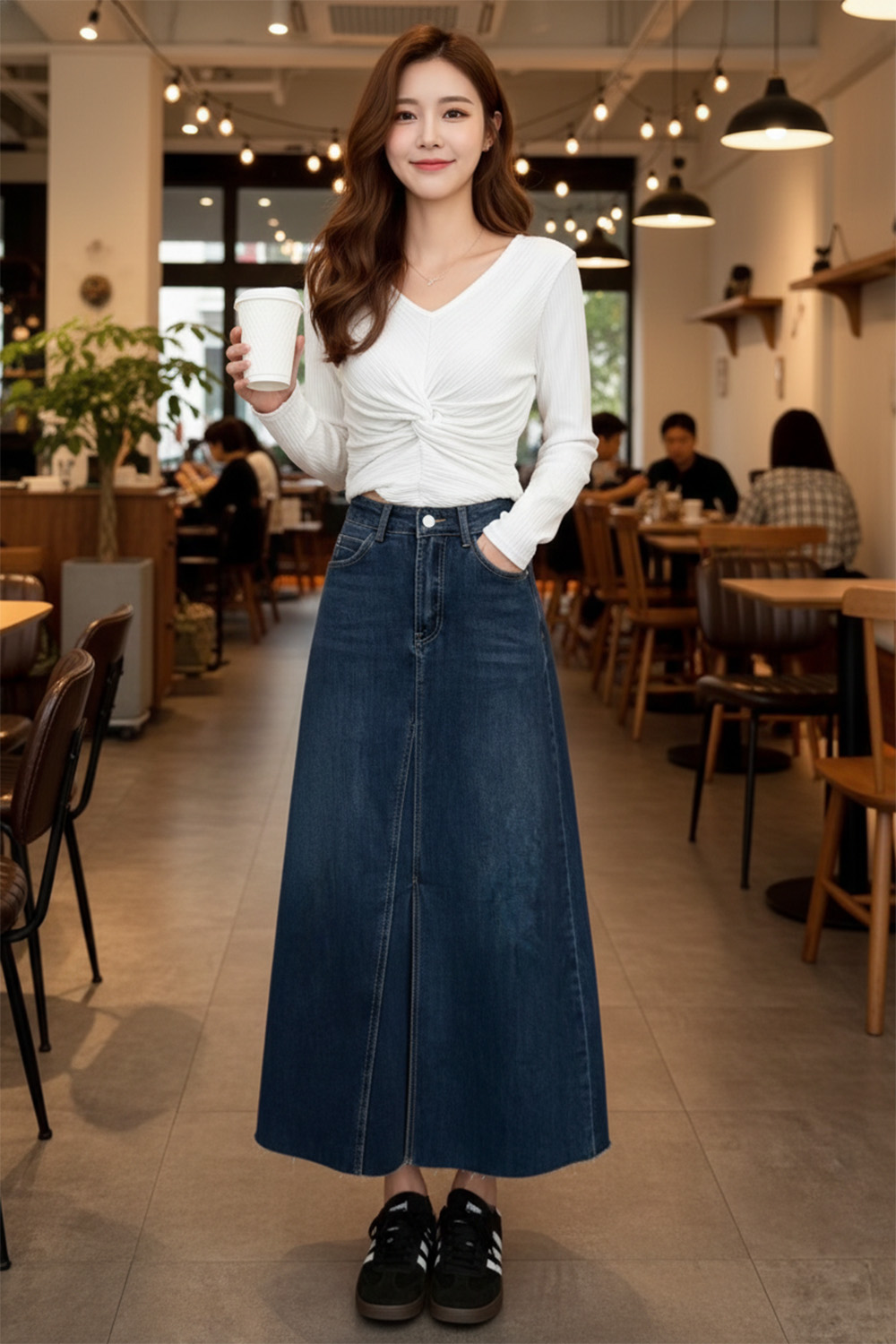 前開岔A字牛仔長裙,evaviva,99-BF7111,前開岔A字牛仔長裙,領500,999免運