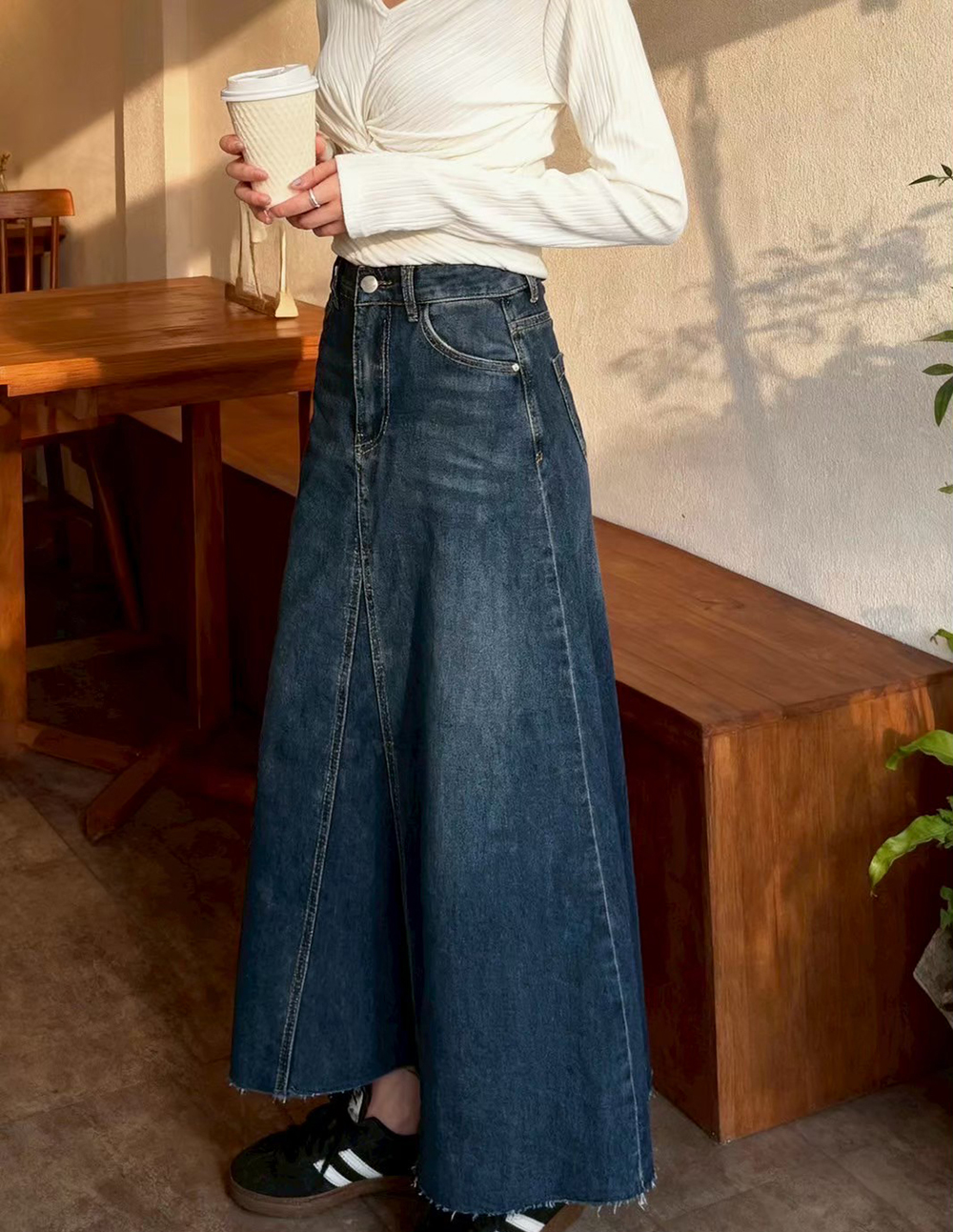 前開岔A字牛仔長裙,evaviva,99-BF7111,前開岔A字牛仔長裙,領500,999免運