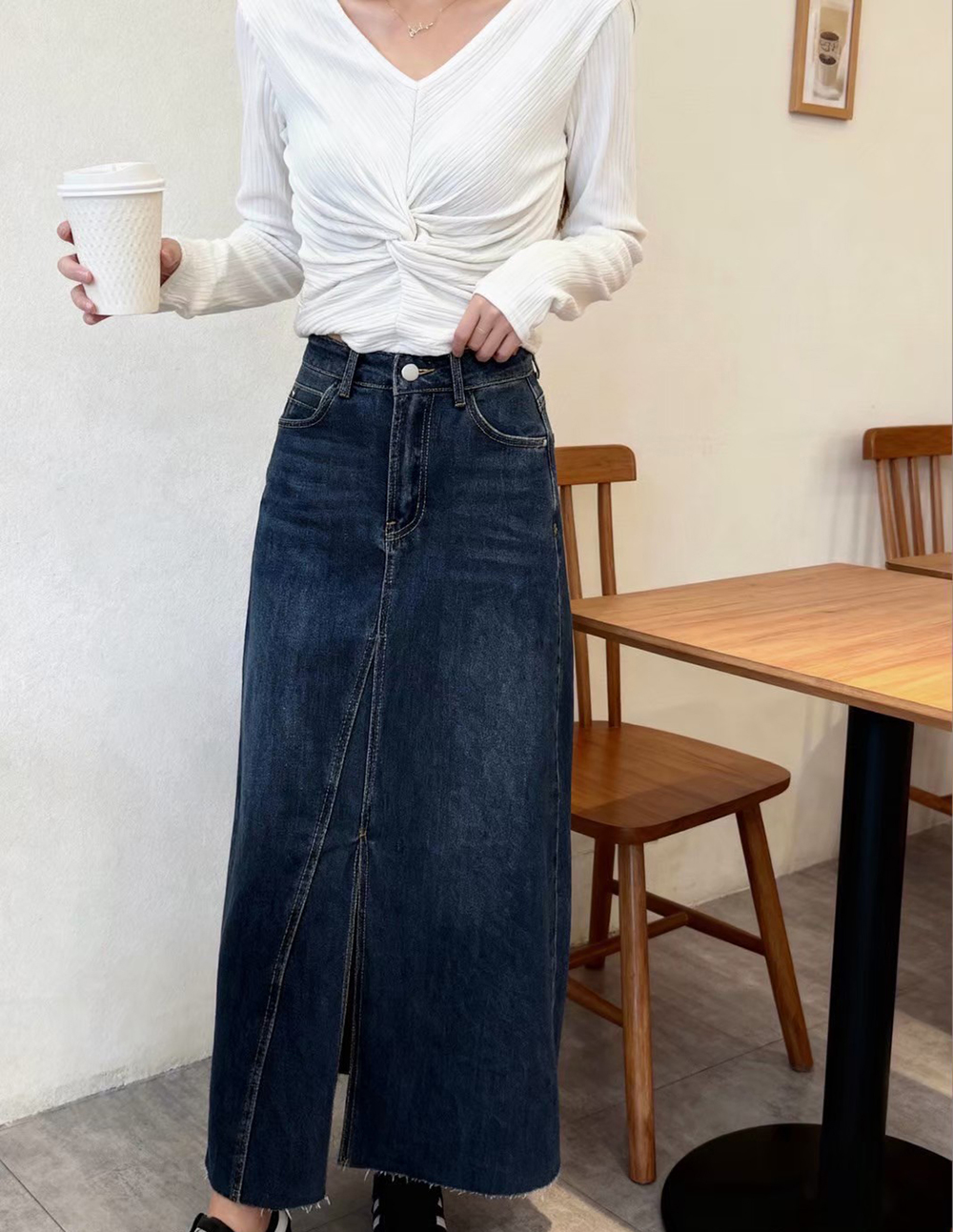 前開岔A字牛仔長裙,evaviva,99-BF7111,前開岔A字牛仔長裙,領500,999免運