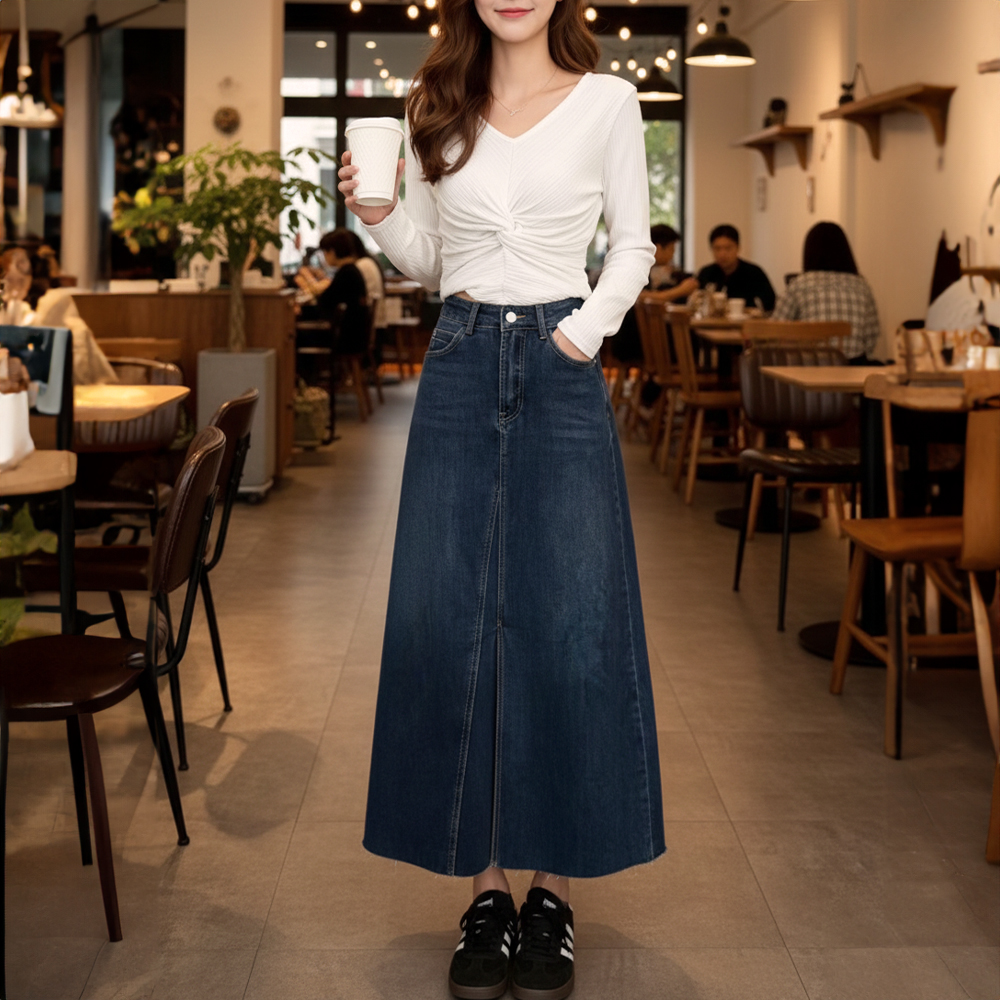 前開岔A字牛仔長裙
