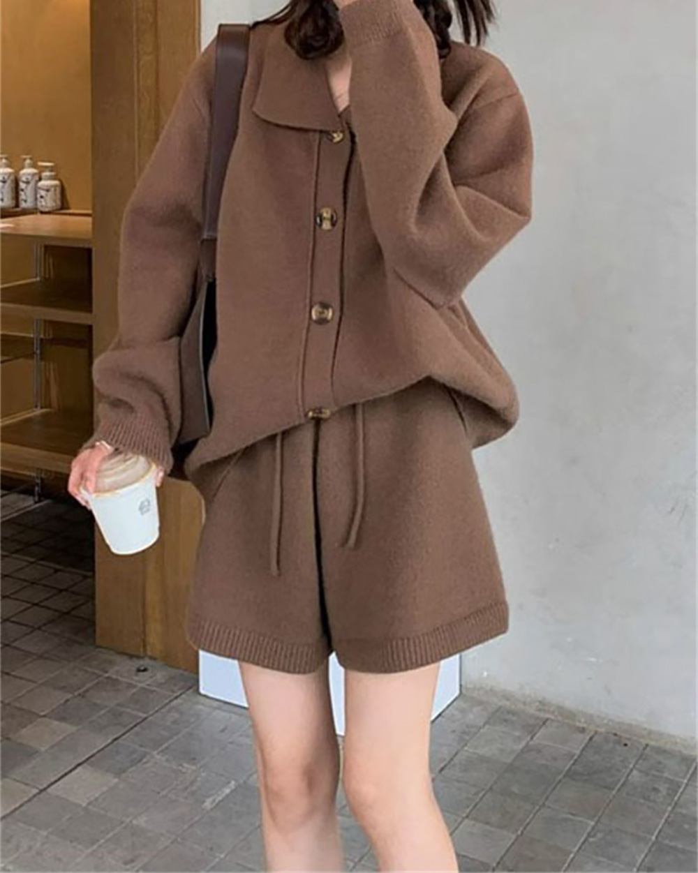 翻領毛衣外套短褲套裝,evaviva,8C-GE7380,翻領毛衣外套短褲套裝,領500,999免運