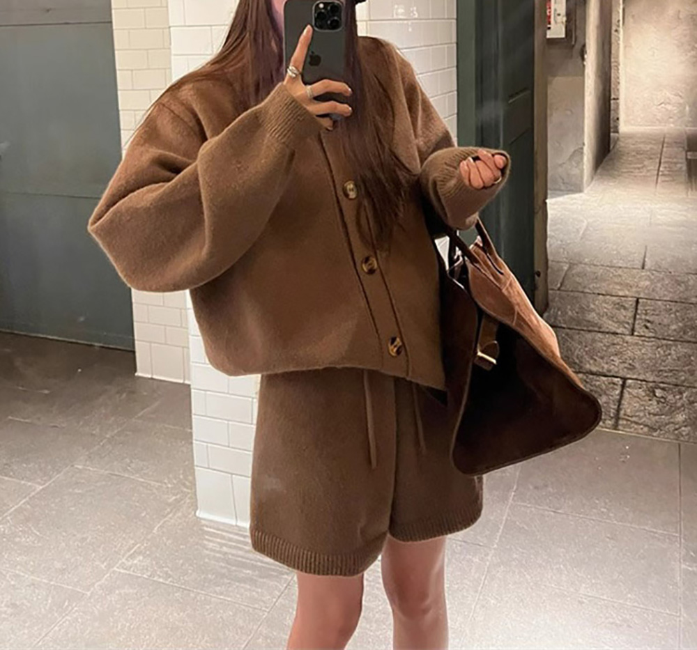 翻領毛衣外套短褲套裝,evaviva,8C-GE7380,翻領毛衣外套短褲套裝,領500,999免運