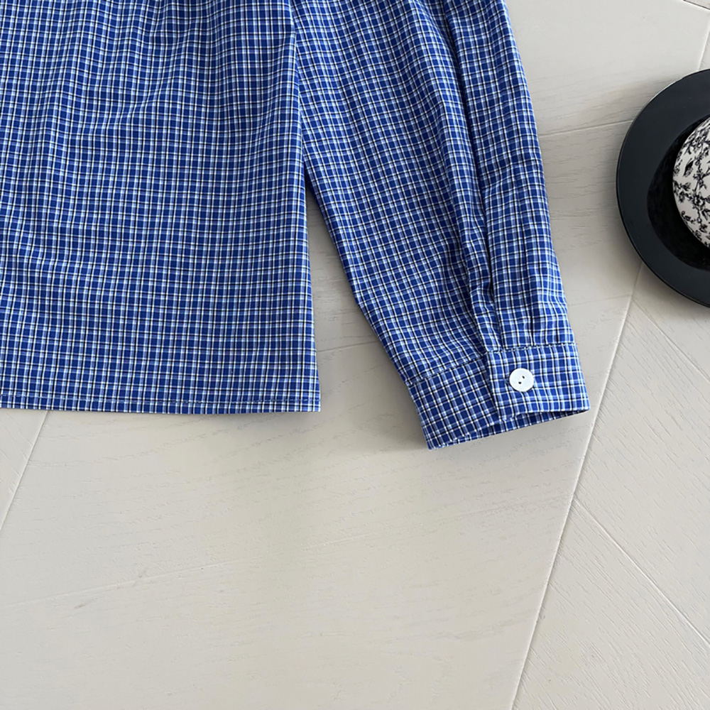 藍格綁帶設計立領襯衫,evaviva,8C-UR7381,藍格綁帶設計立領襯衫,領500,999免運