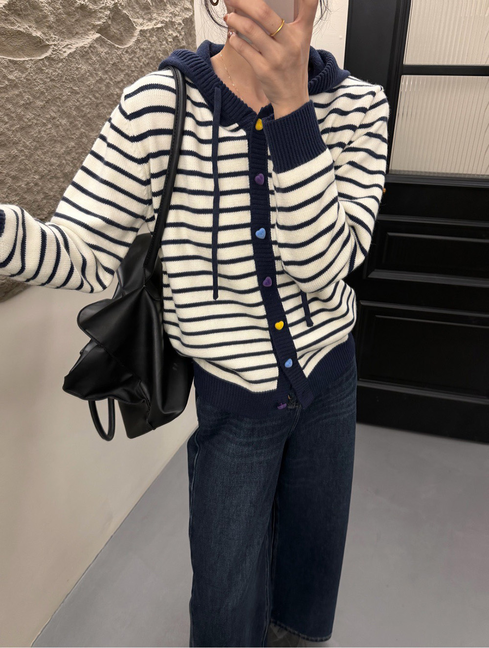 彩釦針織條紋連帽外套,evaviva,99-AL7274,彩釦針織條紋連帽外套,領500,999免運