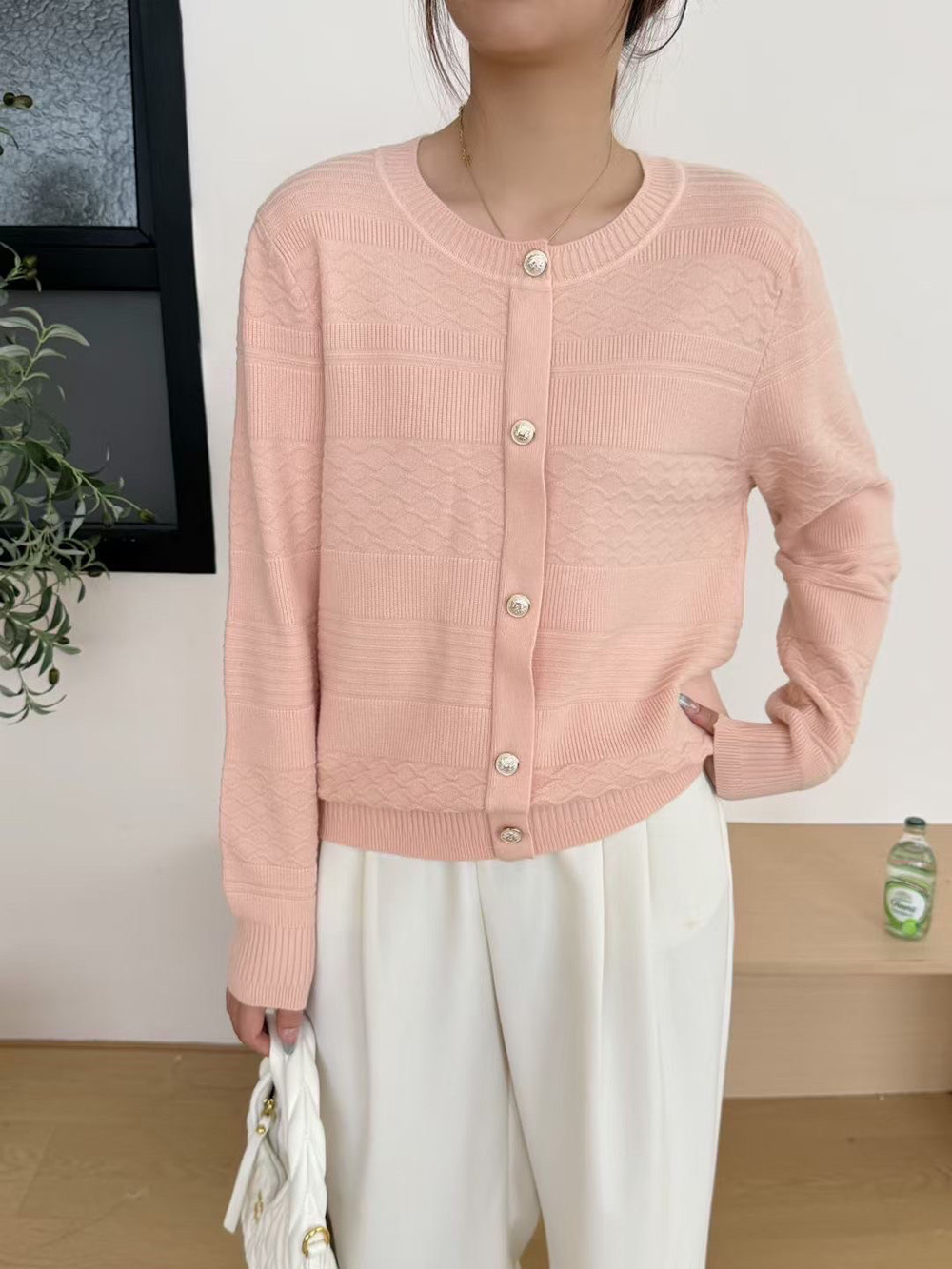 精緻波浪織紋針織上衣,evaviva,99-AL7277,精緻波浪織紋針織上衣,領500,999免運