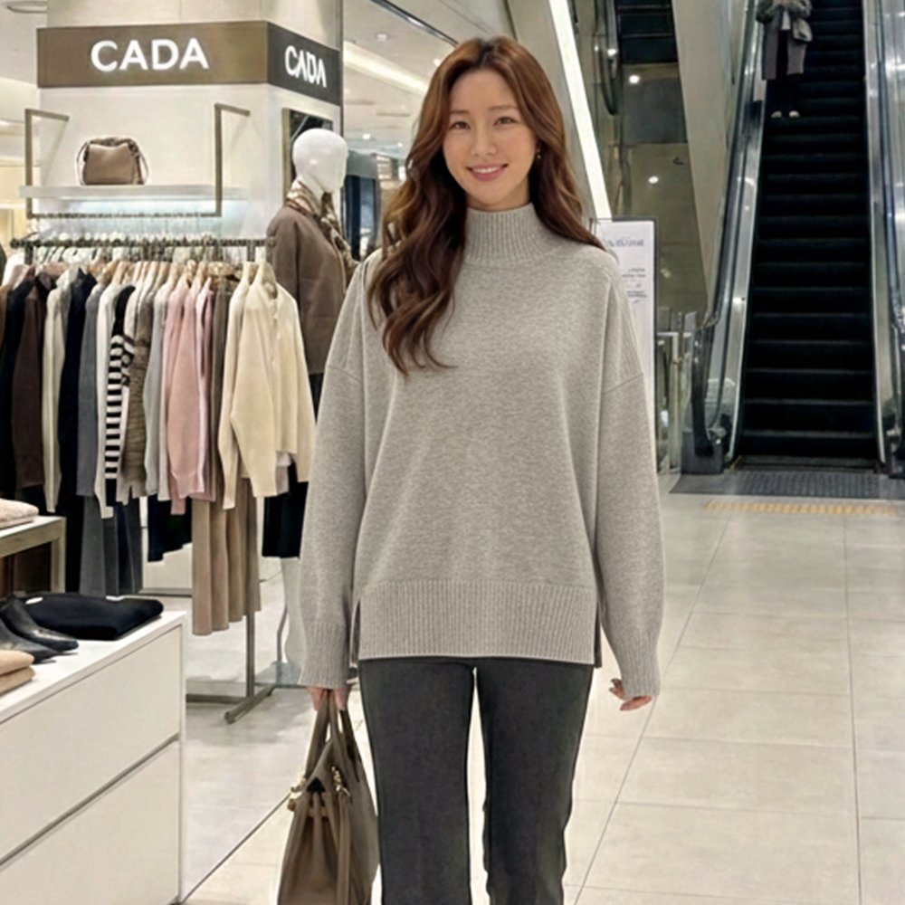 側開衩高領針織上衣