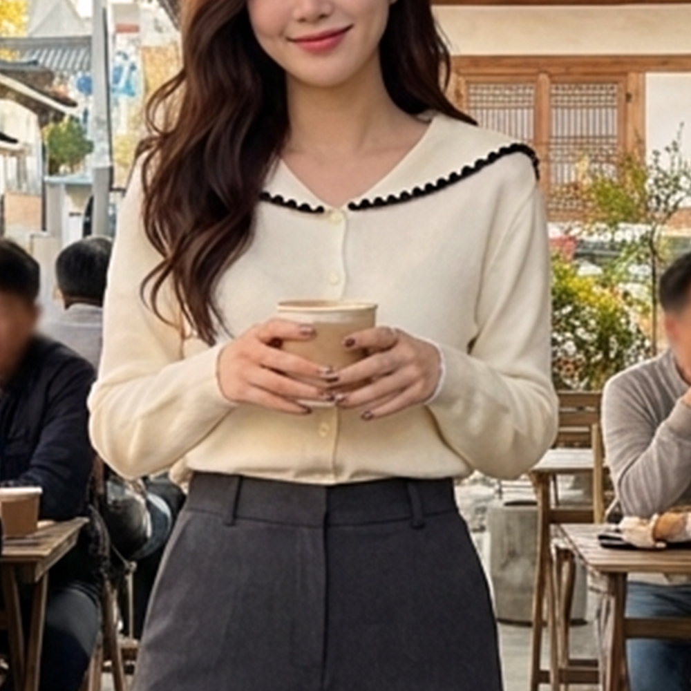 甜美大翻領針織外套