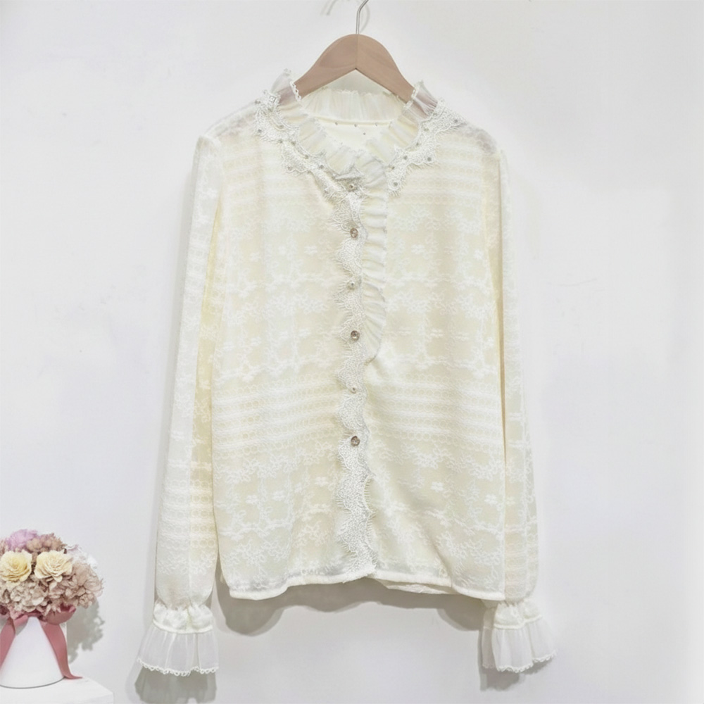 珠飾蕾絲拼接立領上衣,evaviva,99-AV7309,珠飾蕾絲拼接立領上衣,領500,999免運