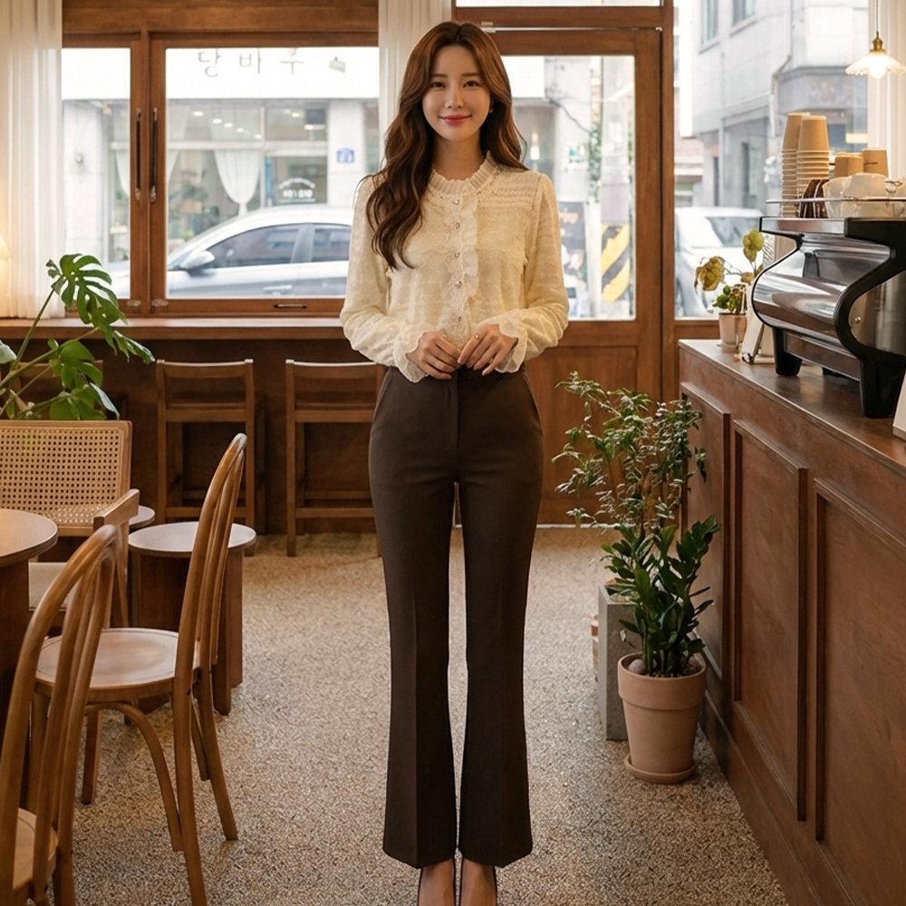 珠飾蕾絲拼接立領上衣