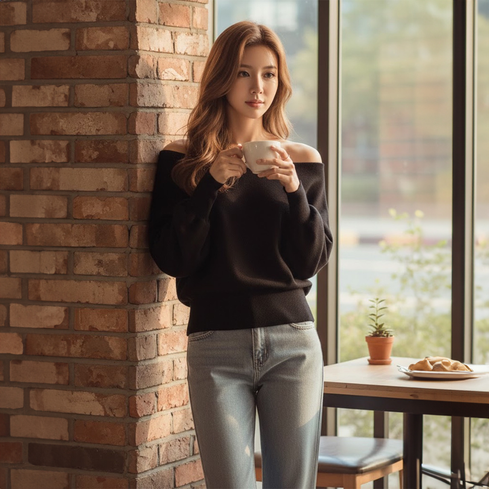 純色船領蝙蝠袖上衣