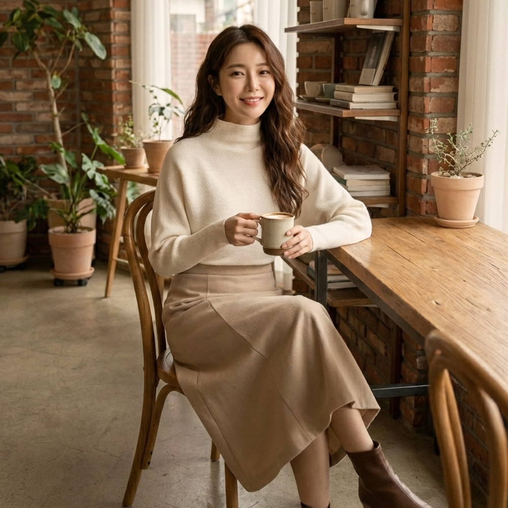 高領蝙蝠袖針織上衣