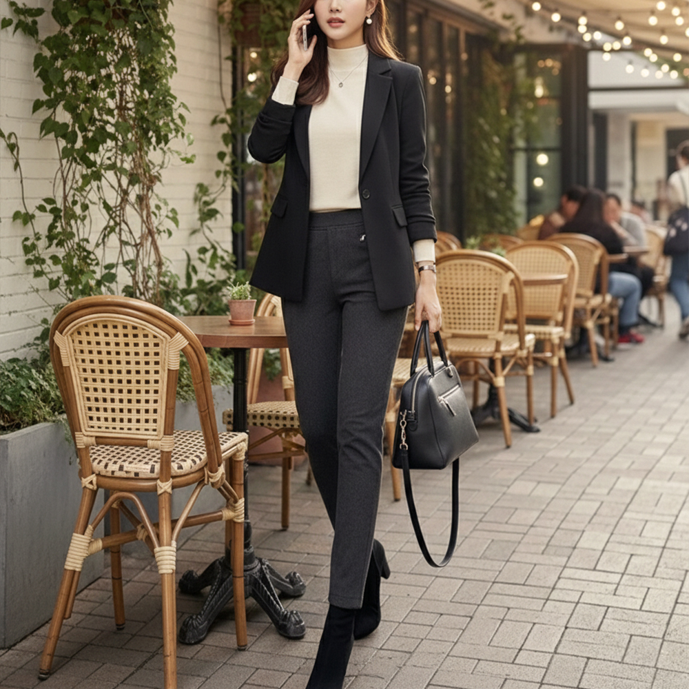 厚磅保暖刷毛修身長褲