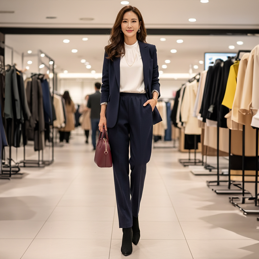 彈性鬆緊腰錐形長褲