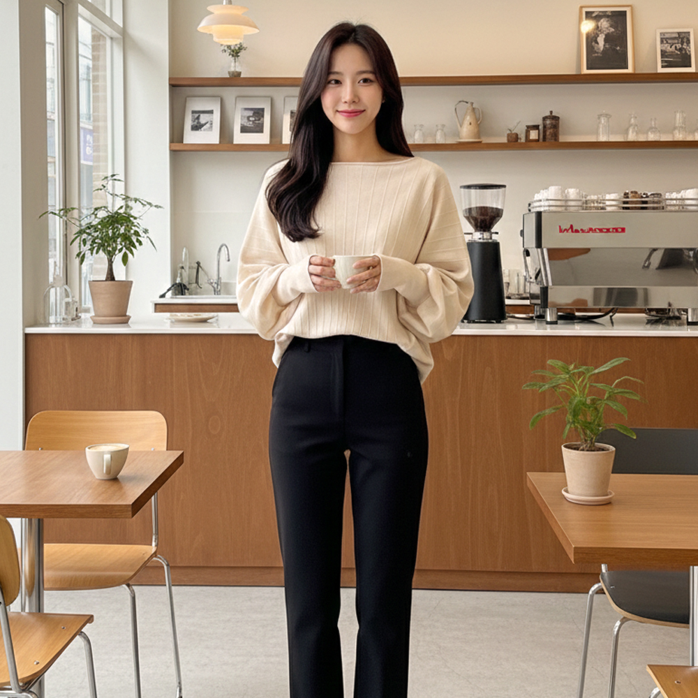 坑條紋蝙蝠袖針織上衣